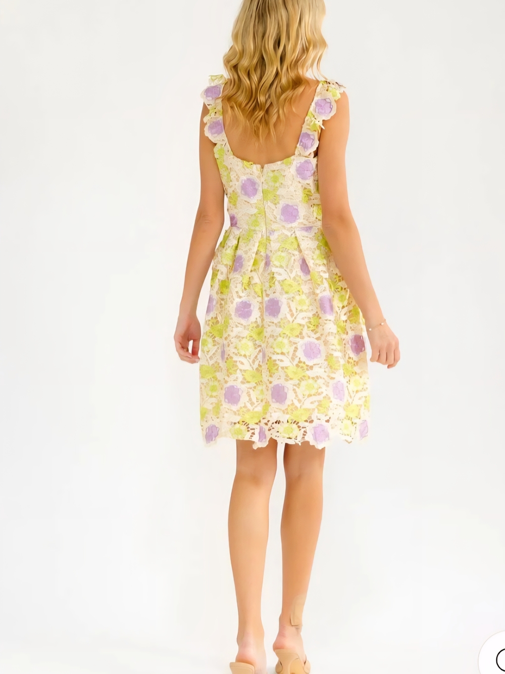 NWOT Boutique Embroidered Floral Lace Dress w/ Tulle Underskirt Cottagecore Sz M - Picture 3 of 12